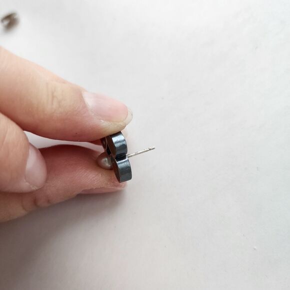 Susan Kinzig Design Four Clover Earrings Blue Clay & Pearl Post Back 925 Silver - Picture 8 of 11